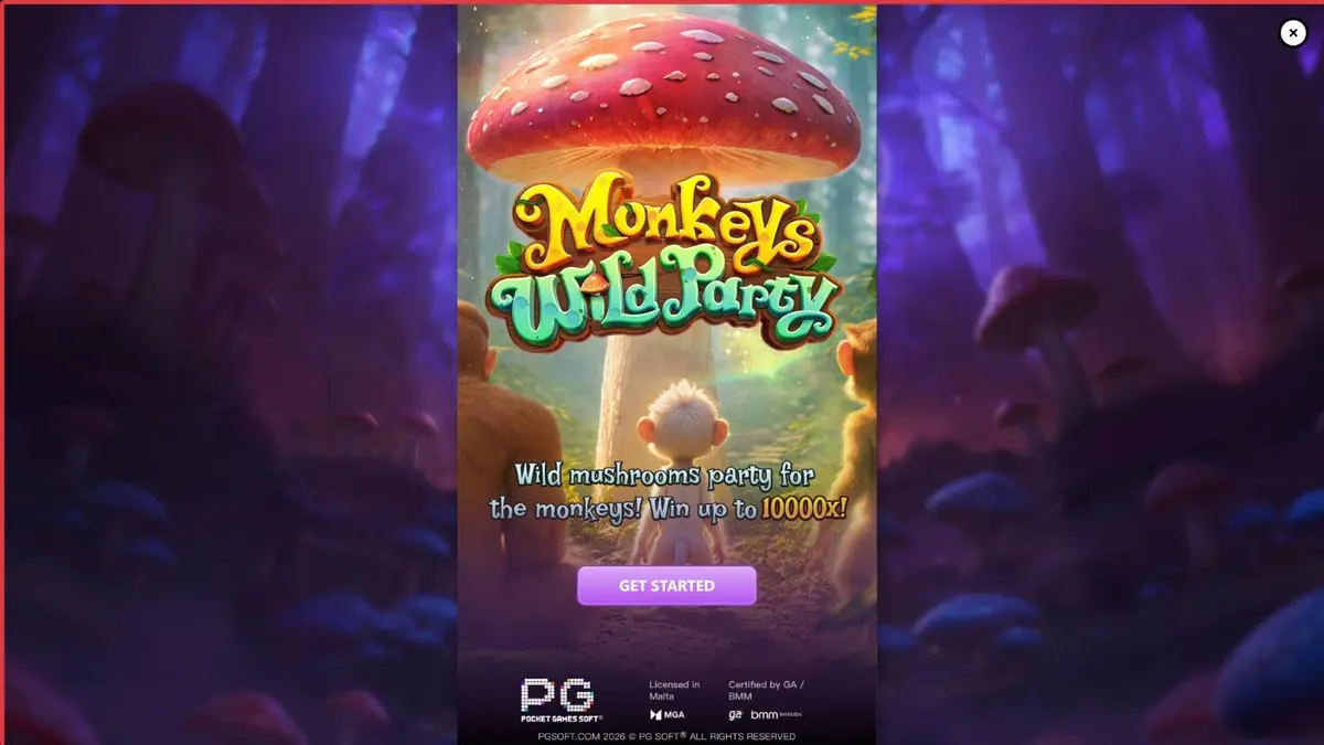 Tampilan visual slot Monkeys Wild Party dengan tema hutan dan primata yang ceria.