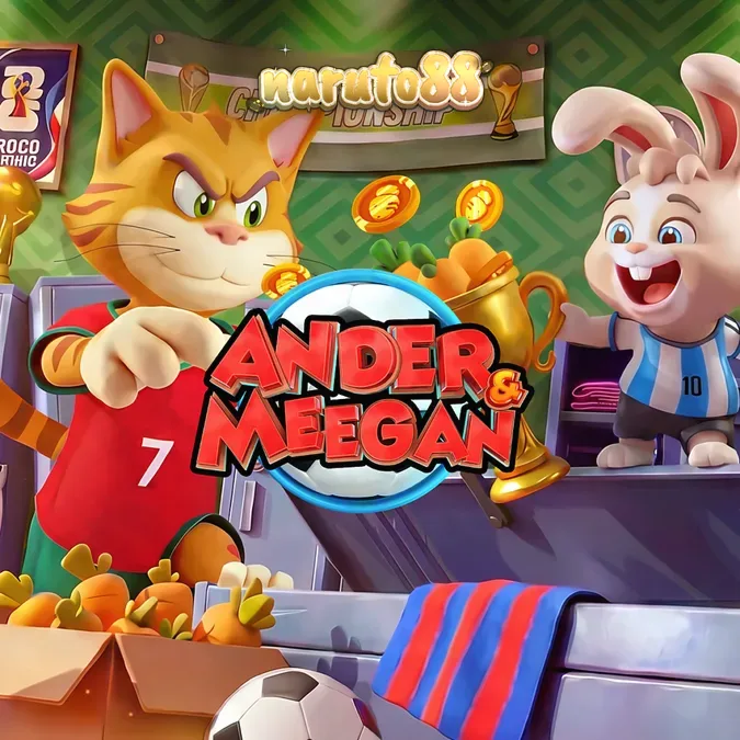 Tampilan antarmuka permainan slot Ander & Meegan dengan fitur wild yang aktif